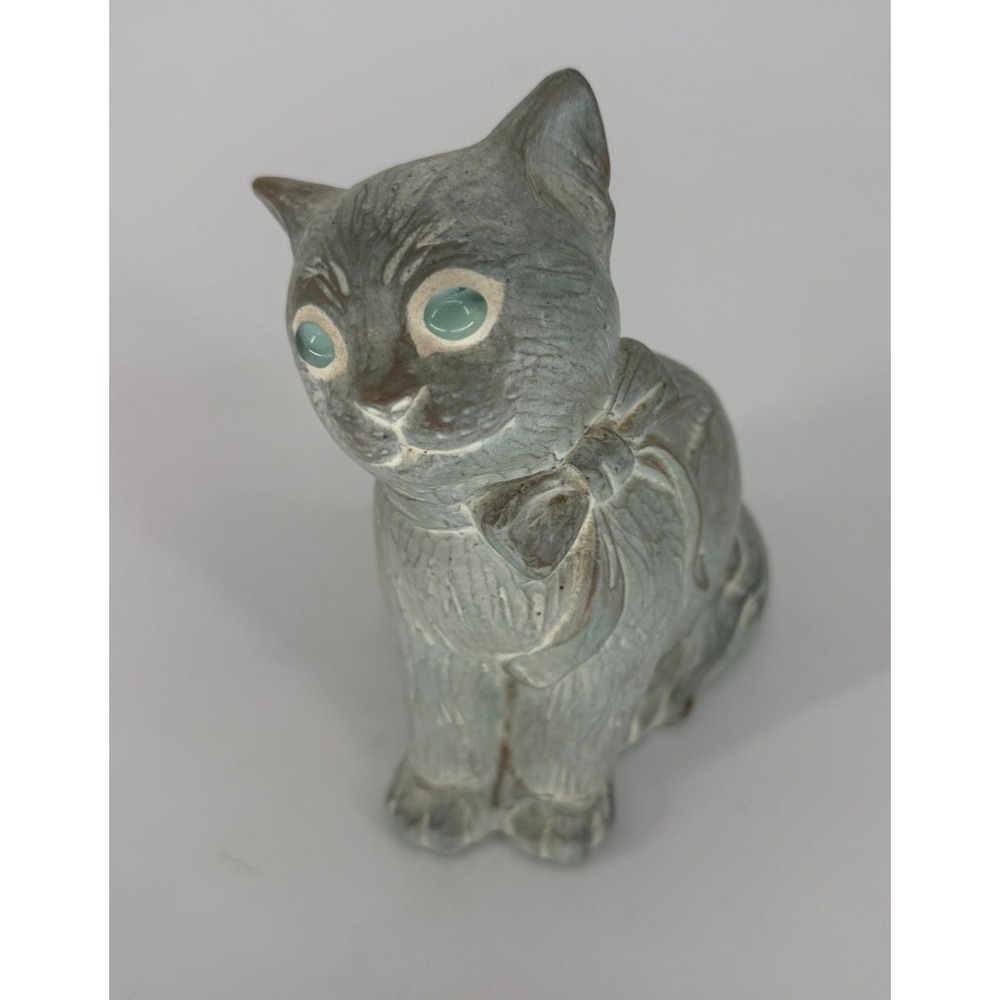 Isabel Bloom Cat Sculpture 1999 Concrete‎ Garden Statue Green Patina Glass Eyes